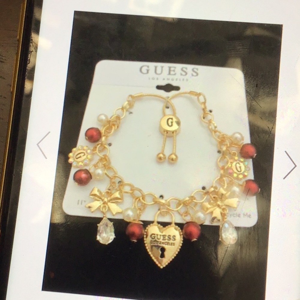 GUESS ROSE GOLD TWO ROW SLIDER CHARM BRACELET - Picture 9 of 9